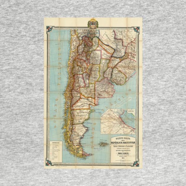 Vintage Map of Lower South America (1914) by Bravuramedia